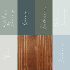 four different shades of wood with white writing on the bottom and blue, green, gray, and brown