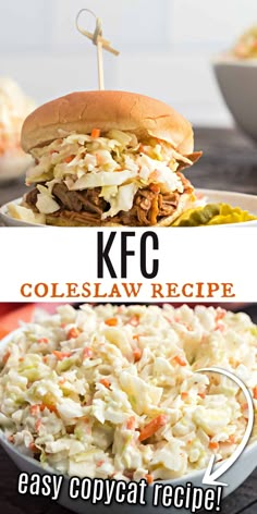 the coleslaw recipe is shown in two different pictures