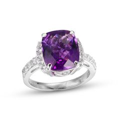 This captivating ring showcases a vibrant checkerboard cushion-cut amethyst flanked by glittering white lab-created sapphires. More white lab-created sapphires add lovely sparkle to the classic sterling silver band. White Lab, Purple Love, Silver Prices, Sapphire Stone, Sterling Silver Bands, Amethyst Stone, Ring Sterling Silver, Cushion Cut, Sterling Ring