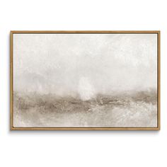 an abstract painting with white and grey colors on the wall, in a gold frame