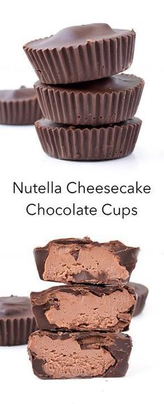 nutella cheesecake chocolate cups stacked on top of each other