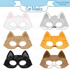 Print, cut & craft up your own super cute kitty costume mask with one of the (6) printable cat mask designs included in this pack!  This listing is for (6) printable mask JPG files that are in both a zip and a PDF! All masks are ready to be printed, cut, and enjoyed! :)  Your file will be received Super Kitties Costume, Printable Coloring Masks, Cats Printable, Natalie Ann, Kitty Costume, Printable Mask, Coloring Mask, Cat Themed Birthday Party, Mask Cat