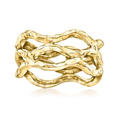 Ross-Simons - 14kt Yellow Gold Wavy Open-Space Ring Size 6. A great choice for any day, this handcrafted 14kt yellow gold ring is faceted to flicker and features a wavy open-space design. 3/8" wide. 14kt yellow gold wavy open-space ring. Statement Rings Unique, Jewelry Presentation, Space Rings, Gold Ring For Women, Yellow Gold Bangle, Gold Ring Designs, Natural Gold, Jewelry Essentials, Ring Pictures