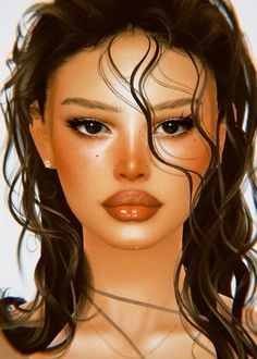 a digital painting of a woman with wavy hair