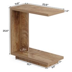 a wooden shelf with measurements for the top and bottom section, including two shelves on each side