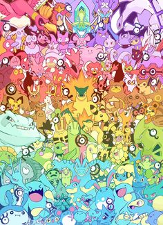 an image of many different cartoon characters in the same color and size as well as one