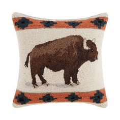 Roaming Buffalo Hook Pillow Western Blankets, Hook Pillow, Hooked Pillow, Hooked Wool, Wool Throw Pillows, Wool Throw, Western Decor, Cotton Throw Pillow, Cotton Velvet