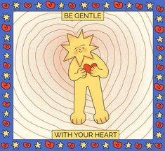 a cartoon cat holding a heart in front of a blue and red background with stars