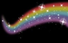 an image of a rainbow in the sky with stars and sparkles on it's side