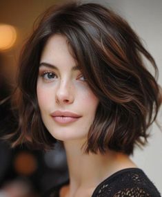 Short Hair With Bangs For Long Face, Color For Dark Hair, Chin Length Hair, Lob Haircut, Medium Length Hair Cuts, Brown Hair Colors, Hair Today