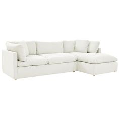 The Neapolis White Corner Sofa w/Right Chaise brings just the right amount of comfortable seating to a large living room with pearl white LiveSmart performance fiber fabric that has a soft plush feel to the touch with a foam and feather down blend and loose seat and back cushions. What makes this couch even more convenient is its spill and stain resistance, making it highly durable and easy to clean. White Cloud Couch Aesthetic, White L Couch, White Corner Sofa, Pergola Furniture, Aesthetic Sofa, White Couch Living Room, Couch White, Future Farmhouse, Dream Lounge