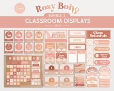 the rose bolo bundle 2 classroom displays is shown in pink and peach colors, with various