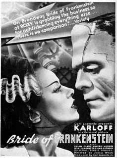 an old movie poster for the bride of frankenstein starring actors karloff and frank starr