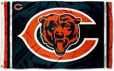 the chicago bears flag is hanging on a wall