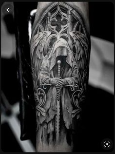 Dark Tattoos For Men, Dark Angel Tattoo, Angel Warrior Tattoo, Angel Sleeve Tattoo, Angel Back Tattoo, Guardian Angel Tattoo Designs, Angle Tattoo, Forearm Tattoo Ideas, Guardian Angel Tattoo