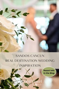 Browse this magical real wedding at Sandos Cancun, Mexico! In the blog we share why the couple selected Sandos Cancun, tips for working with a wedding planning travel agent and more wedding planning tips.  With Romance Travel Group’s award-winning service, this couple’s dream wedding became a reality. Head to the Romance Travel Group website and blog for wedding planning inspiration.