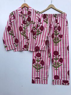 Pjs For Women, Bridesmaid Pajamas, Bridesmaid Pajama Set, Matching Bridesmaids, Pyjama Party, Hand Printed Textiles, Cotton Pajama Set, Bridesmaid Pyjamas, Cotton Flower