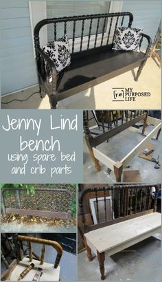 a bench made out of old chairs and other items that are being repurposed