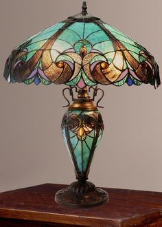 a lamp that is on top of a table