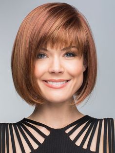 Scorpio, one of the most popular wigs by Revlon, is a modern, sophisticated bob-style wig with bangs and sleek straight hair on the side.  Elevate your look for a night on the town with this sexy piece.   The slight permatease top will give you that extra bit of volume.   Featuring Revlon C3 (Cool, Comfortable, Capless) technology this wig is so soft and comfortable, you won't even know it's there. Haircuts With Full Bangs, Hair On The Side, Hair Turning White, Sleek Straight Hair, Best Lace Front Wigs, Bob Hairstyles With Bangs, Bob Haircut With Bangs, Long Bob Haircuts