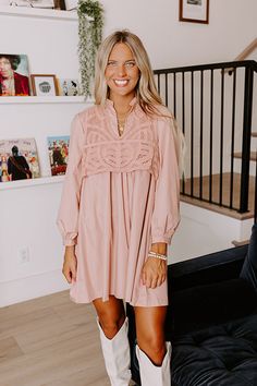 Boho Belle Two Piece Mini Dress in Blush Trendy Fedora, Dress With Knee High Boots, Unique Dress, Loose Sleeves, Fall Inspo, Crochet Vest, Knee High Leather Boots, V Cut, Unique Dresses