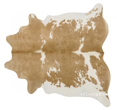 a brown and white cowhide rug on a white background