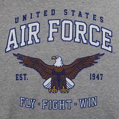 The United States Air Force Fly Fight Win Hood 50% Cotton/50% Polyester Unisex fit Draw cord and front kanga pocket Distressed printed graphics Ruthie Core, Air Force Graduation, Air Force Sweatshirt, Army Workout, Air Force Families, Air Force Military, Air Force Patches