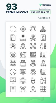 an image of various line icons on a white sheet with green leaves in the background