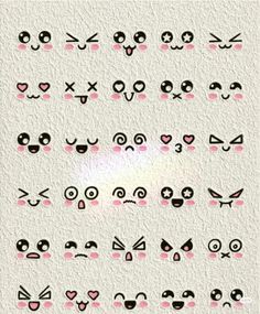 an image of different types of faces on a white background with pink and black accents