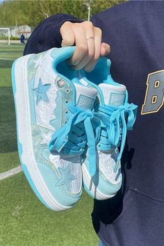 sky blue sneakers, star sneakers, aesthetic shoes  boogzel clothing Star Force Shoes, Cheap Blue High-top Canvas Shoes, Jordan 1 High Starfish Shoelaces, Cheap Blue Canvas Shoes For Streetwear, Star Top Converse, Soul Star Shoes, Converse Fun Star, Star Shoes Cheap, Shoes With A Star On It