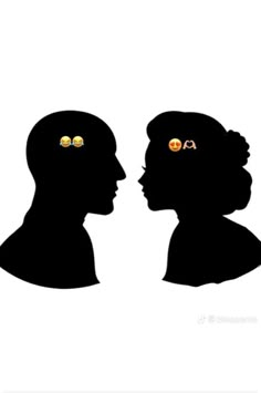 the silhouettes of two people with their faces in different shapes and sizes, one has eyes