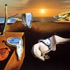 an artistic painting with various objects on the table and in the foreground there is a sun setting