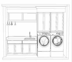 a drawing of a washer and dryer in a kitchen