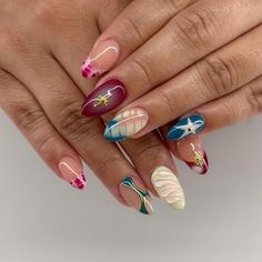 Nail Inspo Fun Design, Mix And Match Nails Summer, Mismatched Acrylic Nails, Gel Nails Designs 2024, Nails With Multiple Designs, 23 Nails Design, Gel X Full Set, Fun Gel X Nails, Mix Nails Designs