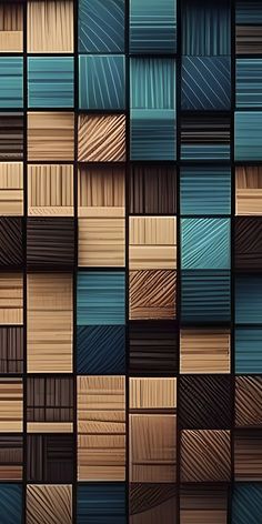 an abstract background consisting of wood panels and metal strips in shades of brown, teal, and blue