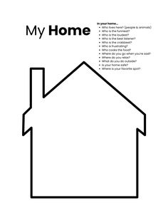 a house with the words'my home'written on it in black and white