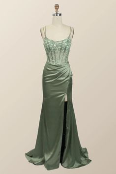 Hot Sage Green Formal Dress Lace Appliques Mermaid Graduation Dress Long - MyChicDress