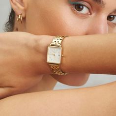 The Boxy XS Gold Engraved | Rosefield Official Cluse Watches Women Gold, Rosefield Watches Women Boxy, Small Womans Watch, Luxury Gold Square-face Watch, Small Women Gold Watches, Luxury Timeless Watch Accessories With Gold Clasp, Womens Watches Minimalist Macy's, Affordable Classic Women's Watch Accessories, Luxury Timeless Square Watch Accessories