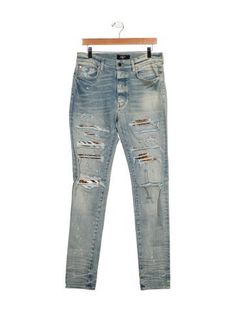 Amiri Moto JeansBluePatternedLight WashCropped & 5 PocketsLeather & Distressed AccentsFit:Jeans by Amiri typically fit true to size. Moto Jeans, Print Patterns, Mens Outfits, Clothes