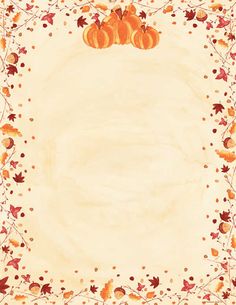 an old paper with pumpkins and leaves in the center, on a white background