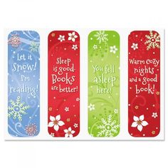 three bookmarks with snowflakes on them and the words sleep, i'm books