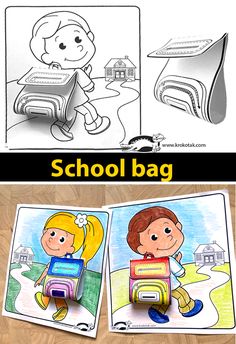 an image of children's book pages with the title school bag