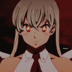 an anime character with blonde hair and red eyes looking at the camera while wearing a tie