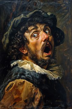 a painting of a man with his mouth open