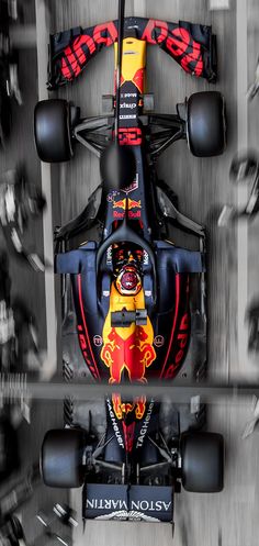 the red bull racing car is seen from above