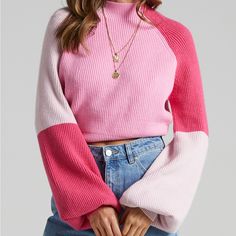 Never Worn And In Perfect Condition. Bubble Puff Sleeves With Soft Knitted Material. Cropped Pullover, Pullover Outfit, Sweater Brands, Warm Sweaters, Color Block Sweater, Cute Sweaters, Lantern Sleeve, Mock Neck Sweater, Knitted Pullover Sweaters