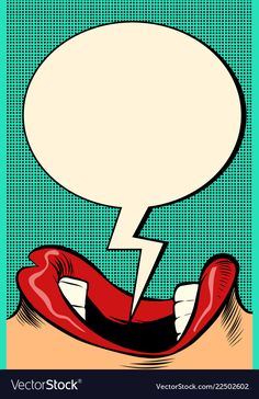 an open mouth with red lips and speech bubble in pop art comic book style illustration