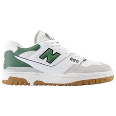 Step out in the legendary style of the New Balance 550. Originally worn by pros, these silhouettes pay tribute to 1989 original with its classic details that are reminiscent of the era. Sporting a leather, synthetic, and mesh upper, the New Balance 550 lets you keep it simple yet significant. Adjustable lace closure provides a customizable fit. Rubber outsole delivers traction and durability. New Balance 550 - Men's Casual Basketball Shoes - Green / White. Nike Fleece, Balance Sneakers, Cycling Fashion, Running Fashion, New Balance Men, New Balance Sneakers, Shorts With Tights, Workout Accessories, Winter Accessories