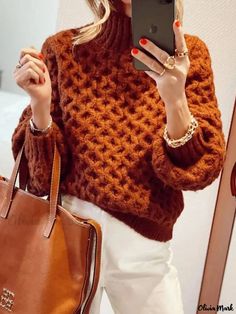 Olivia Mark - Classic Long Sleeve Turtleneck Sweater for Casual Wear High Neck Sweater, Long Sleeve Turtleneck, Chunky Knits Sweater, Casual Elegance, Sweater Weather, Long Sleeve Casual, Chunky Knit, Look Fashion, Long Sleeve Pullover