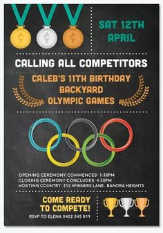 an olympic themed birthday party poster